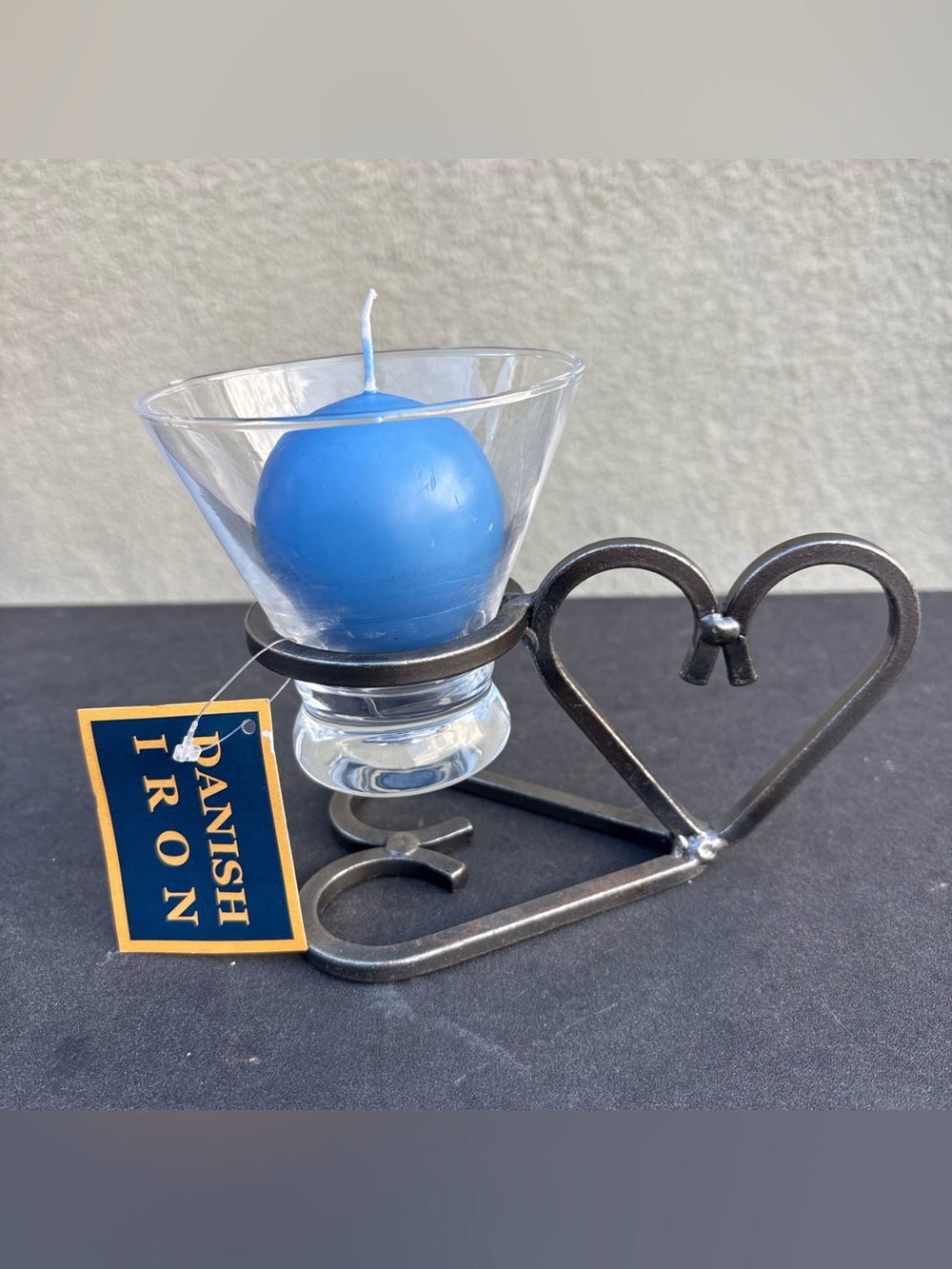 Danish Wrought Iron Heart Design Candle Holder w/glass Holder & Candle